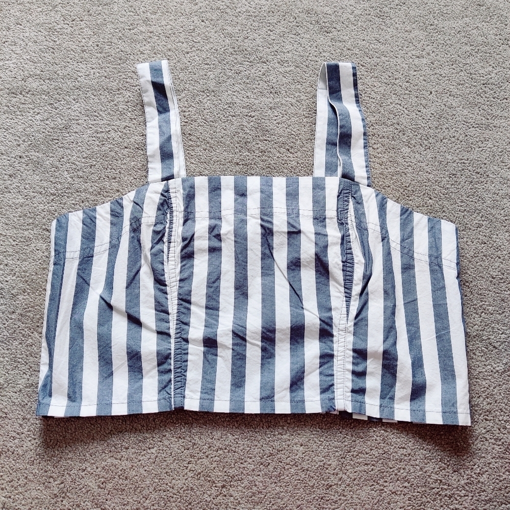 Kensie Jeans Womens Striped Crop Tank Top in Blue White Size Large Cotton Boho